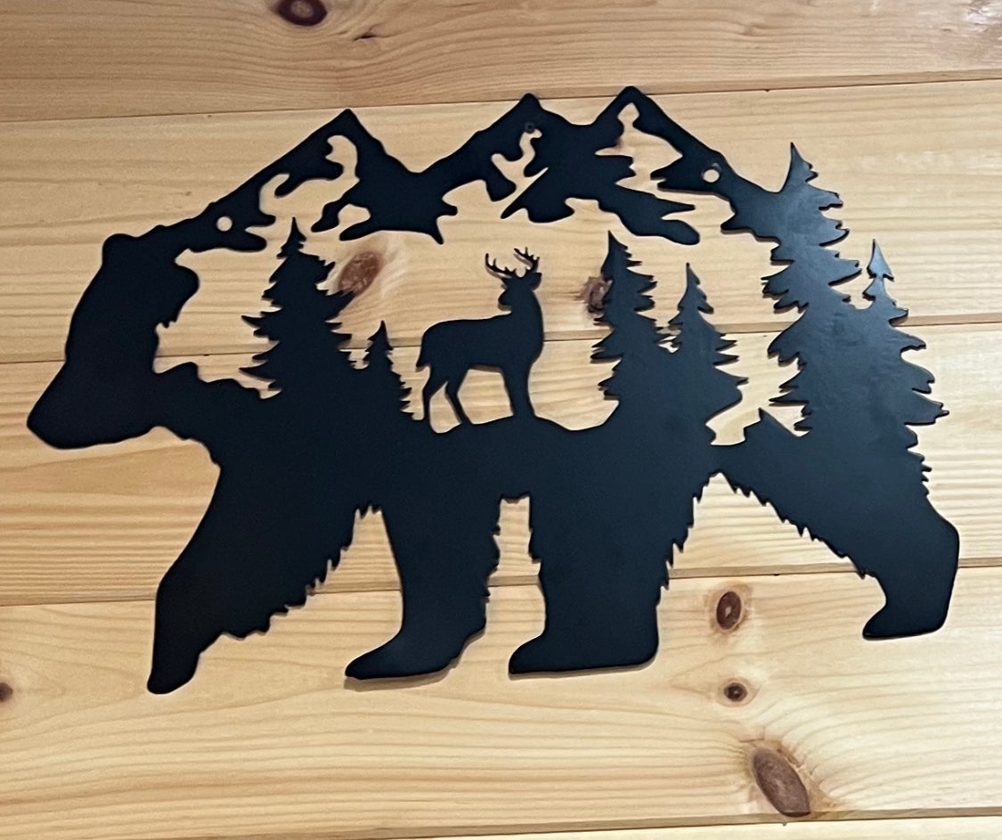 Bear with mountain scenery